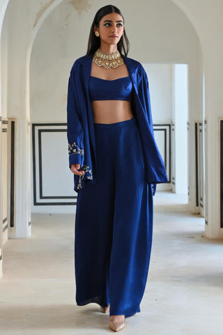 Royal blue rahi blazer with bralet and palazzo