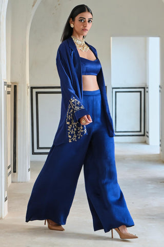 Royal blue rahi blazer with bralet and palazzo