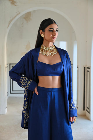 Royal blue rahi blazer with bralet and palazzo