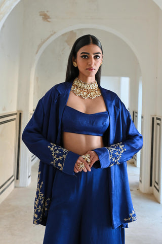 Royal blue rahi blazer with bralet and palazzo