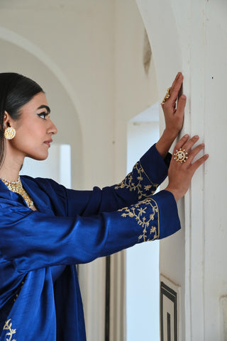 Royal blue rahi blazer with bralet and palazzo