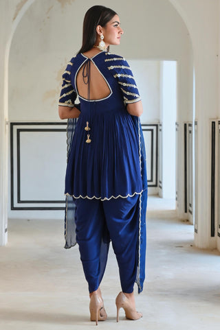 Royal blue rahi peplum with dhoti and dupatta