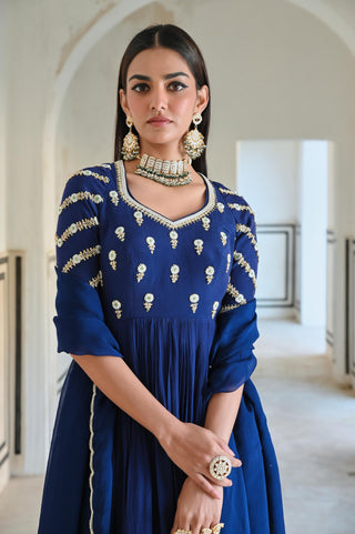 Royal blue rahi peplum with dhoti and dupatta
