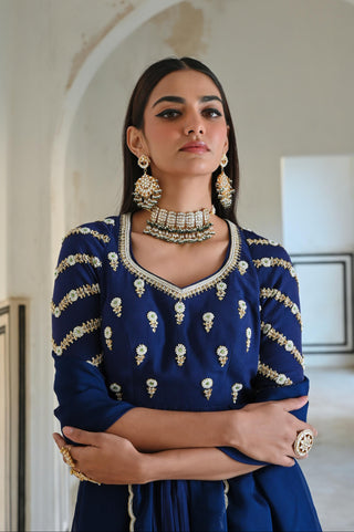 Royal blue rahi peplum with dhoti and dupatta