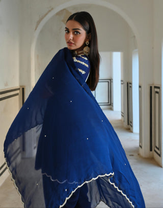 Royal blue rahi peplum with dhoti and dupatta