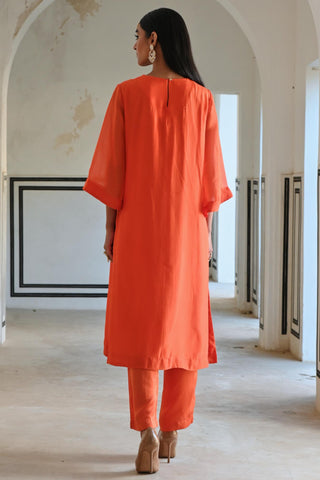 Orange bell-sleeve rahi kurta with pants