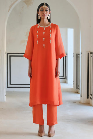 Orange bell-sleeve rahi kurta with pants
