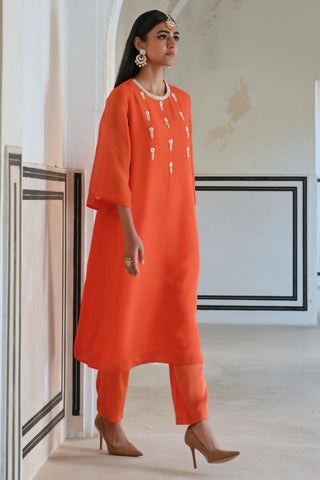 Orange bell-sleeve rahi kurta with pants