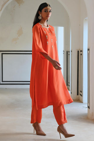 Orange bell-sleeve rahi kurta with pants