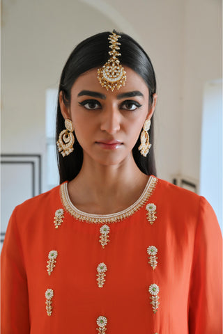Orange bell-sleeve rahi kurta with pants