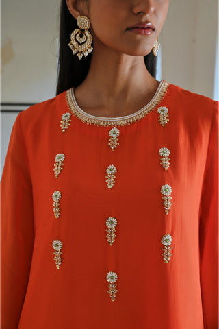 Orange bell-sleeve rahi kurta with pants