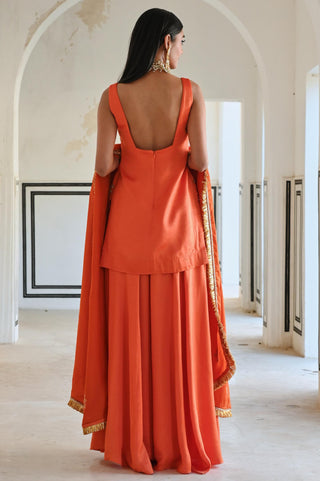 Orange rahi short kurta with palazzo and dupatta