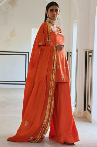 Orange rahi short kurta with palazzo and dupatta