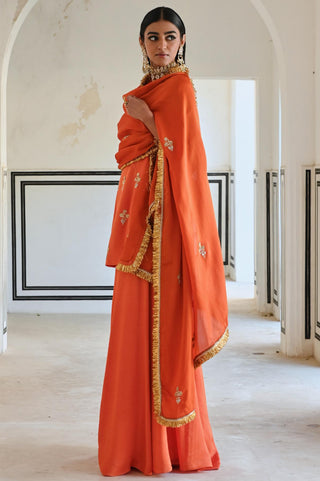 Orange rahi short kurta with palazzo and dupatta