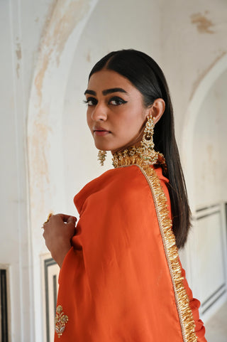Orange rahi short kurta with palazzo and dupatta