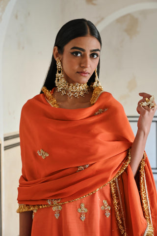 Orange rahi short kurta with palazzo and dupatta