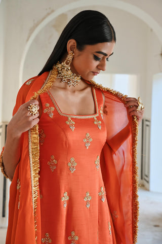 Orange rahi short kurta with palazzo and dupatta