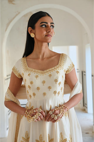 Ivory rahi cap length anarkali with dupatta