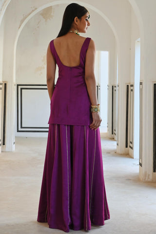 Purple rahi short kurta with palazzo and dupatta