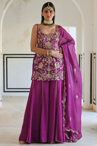 Purple rahi short kurta with palazzo and dupatta