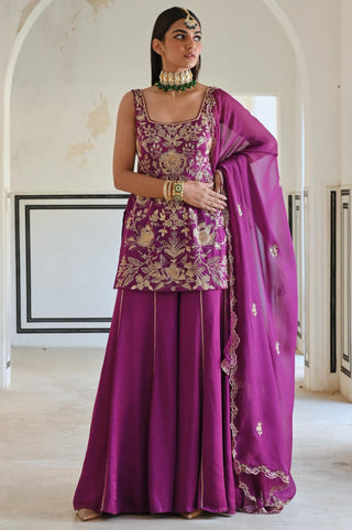 Purple rahi short kurta with palazzo and dupatta