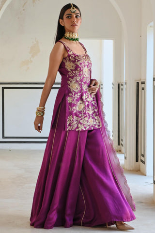 Purple rahi short kurta with palazzo and dupatta
