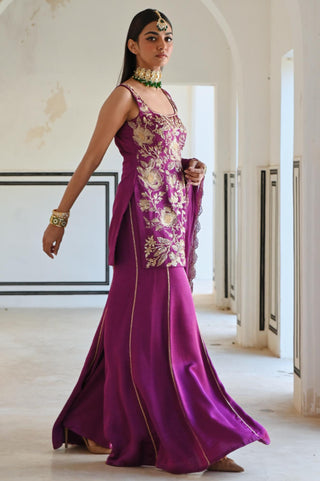 Purple rahi short kurta with palazzo and dupatta