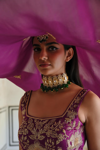 Purple rahi short kurta with palazzo and dupatta