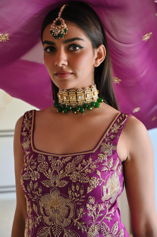 Purple rahi short kurta with palazzo and dupatta