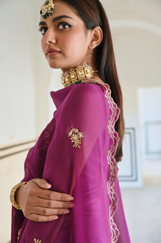 Purple rahi short kurta with palazzo and dupatta