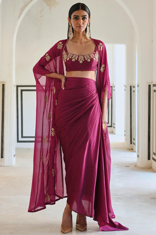 Pink rahi jacket and cowl skirt