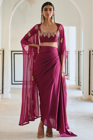 Pink rahi jacket and cowl skirt