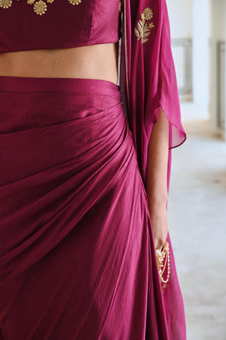 Pink rahi jacket and cowl skirt