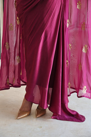 Pink rahi jacket and cowl skirt