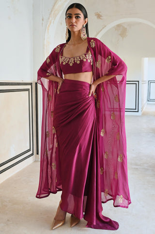 Pink rahi jacket and cowl skirt