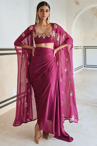 Pink rahi jacket and cowl skirt