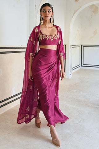 Pink rahi jacket and cowl skirt