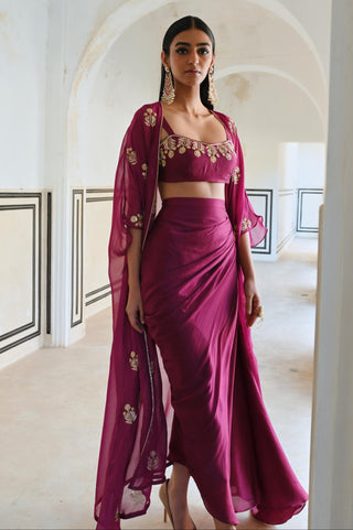 Pink rahi jacket and cowl skirt