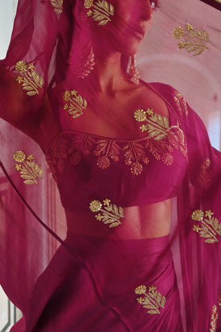 Pink rahi jacket and cowl skirt