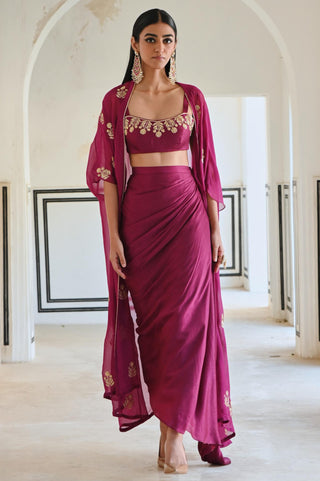 Pink rahi jacket and cowl skirt