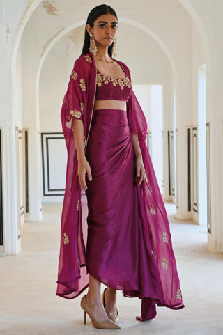 Pink rahi jacket and cowl skirt