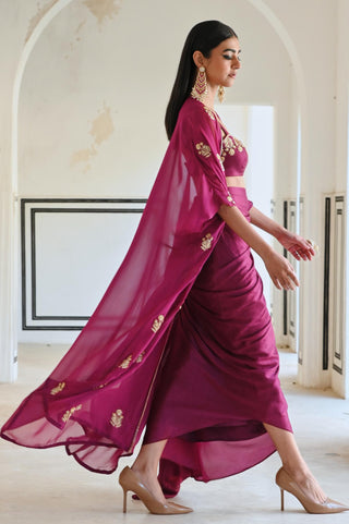 Pink rahi jacket and cowl skirt