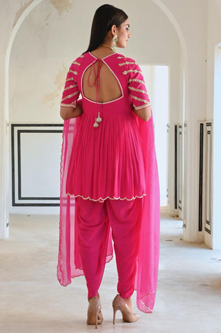 Rose pink rahi peplum with dhoti and dupatta