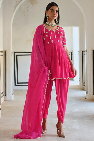 Rose pink rahi peplum with dhoti and dupatta