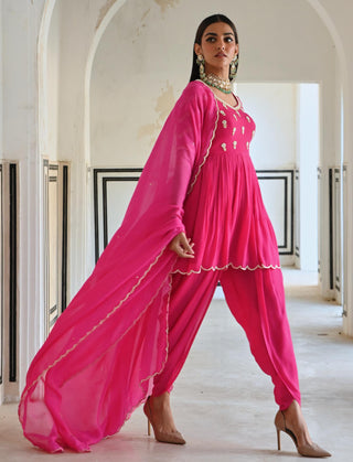 Rose pink rahi peplum with dhoti and dupatta