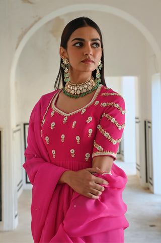 Rose pink rahi peplum with dhoti and dupatta