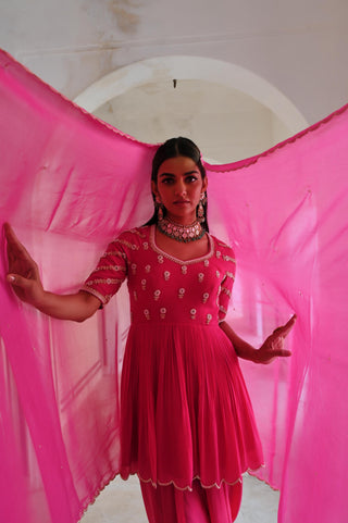 Rose pink rahi peplum with dhoti and dupatta