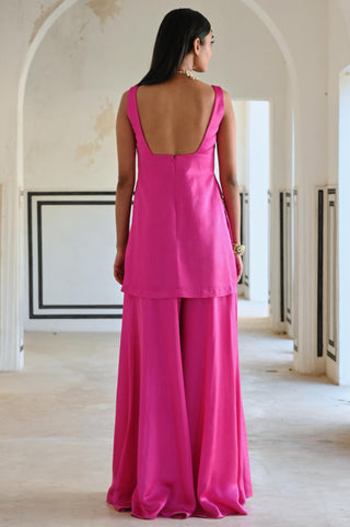 Bright pink short kurta with palazzo and dupatta