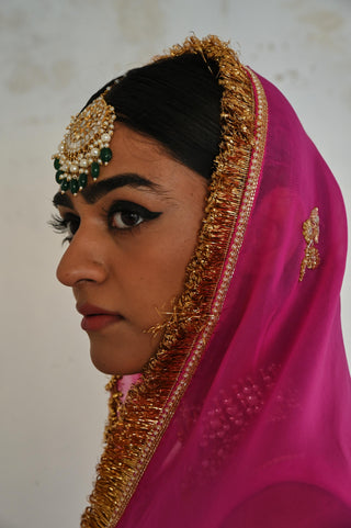 Bright pink short kurta with palazzo and dupatta