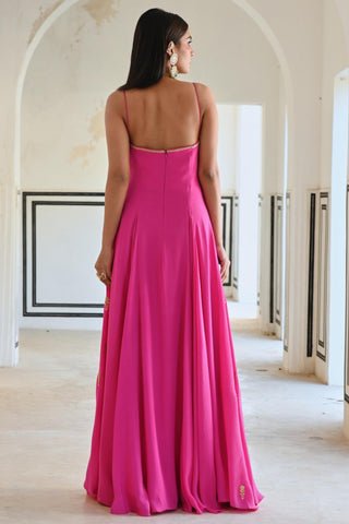 Bright pink rahi floor-length anarkali with dupatta